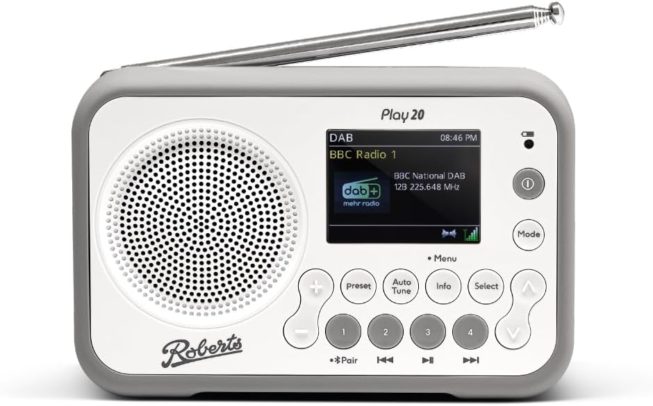 Roberts PLAY20 Compact and Portable DAB/DAB+/FM Digital Radio, Rubber - Protected, Full Colour Screen, Black - Amazing Gadgets Outlet