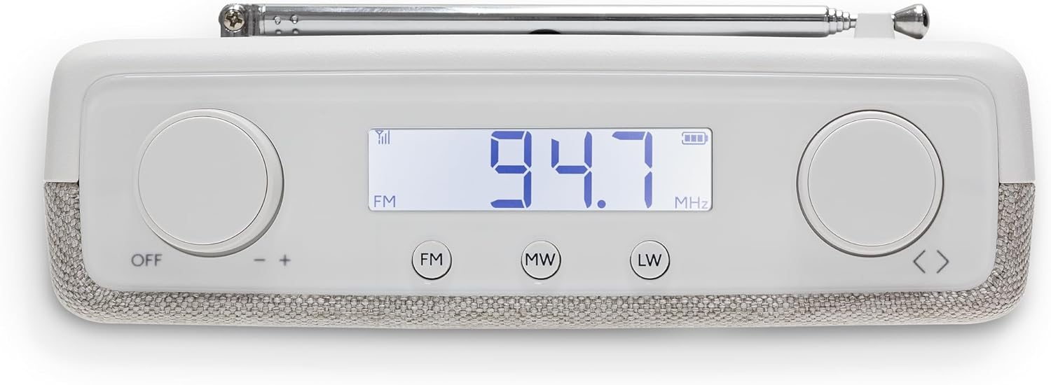 Roberts PLAYFM Compact and Portable LW/MW/FM Analogue Radio, USB - C/ 4 x AA Batteries, LCD Display, White - Amazing Gadgets Outlet