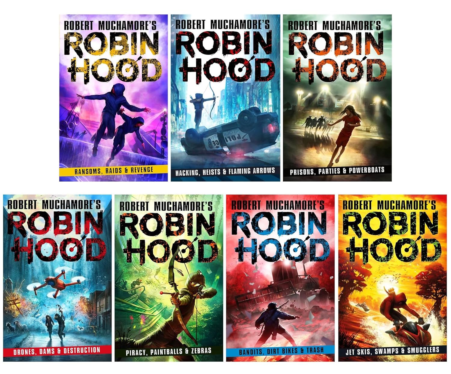 Robin Hood Series 7 Books Collection Set (Piracy Paintballs & Zebras, Hacking Heists & Flaming Arrows, Jet Skis, Swamps & Smugglers, Drones, Dams & Destruction, Ransoms, Raids and Revenge, & 2 More) - Amazing Gadgets Outlet