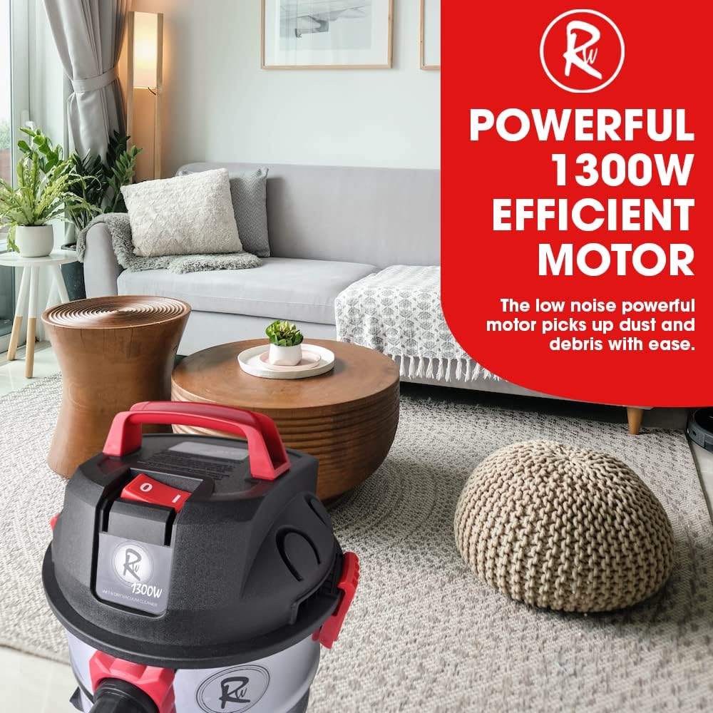 RocwooD Wet And Dry Vacuum Cleaner 20L 1300W 230V Stainless Steel Tank Hoover Cleaning Vacuum Blow Function Light Weight & Portable Vacuum Cleaners Electric Carpet & Floor - Amazing Gadgets Outlet