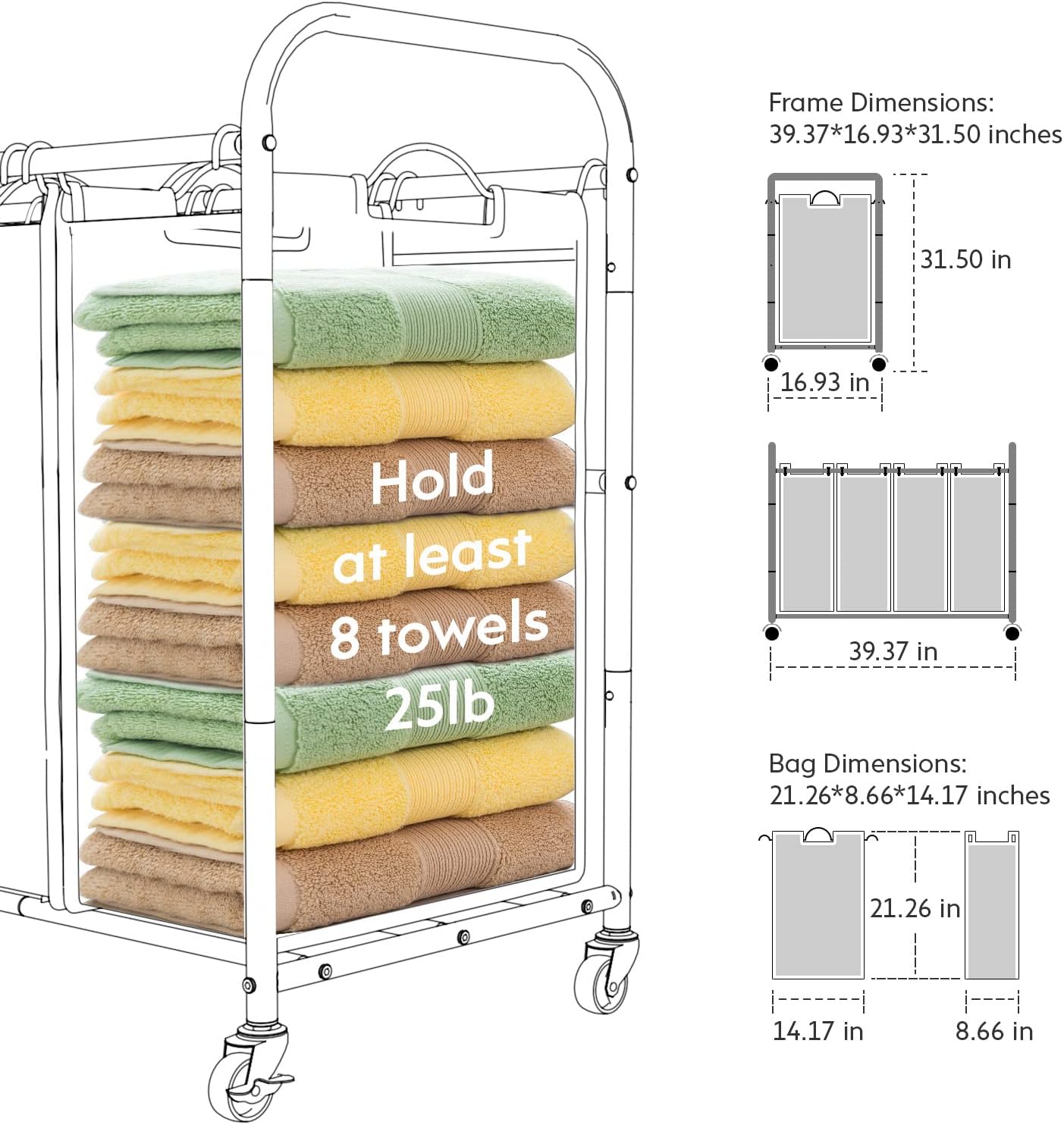 ROMOON 4 Bag Laundry Sorter Cart, Laundry Hamper Sorter with Heavy Duty Rolling Wheels for Clothes Storage, Grey - Amazing Gadgets Outlet