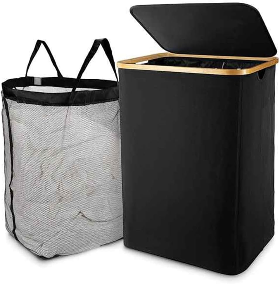 Ronlok Laundry Basket with Lid, Black Laundry Basket with Removable Laundry Bag - Laundry Sorter for Bathroom & Bedroom - Amazing Gadgets Outlet