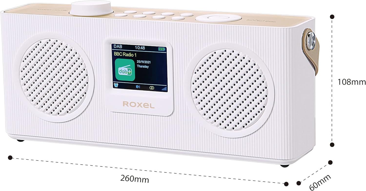 Roxel DAB, DAB+ Digital and FM Radio Mains Powered and Battery Powered Portable Radio | BT Speaker | USB Playback, TF Card, Bedside Alarm Clock | Sleep Timer, 2.4 inch LCD display, RDR - 80 - Amazing Gadgets Outlet