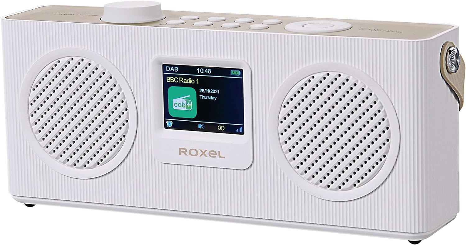 Roxel DAB, DAB+ Digital and FM Radio Mains Powered and Battery Powered Portable Radio | BT Speaker | USB Playback, TF Card, Bedside Alarm Clock | Sleep Timer, 2.4 inch LCD display, RDR - 80 - Amazing Gadgets Outlet