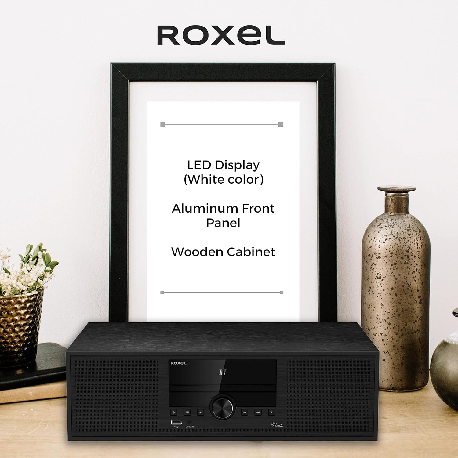 Roxel Noir All - In - One Micro Hi - Fi System and DAB Radio, Compact, CD Player with FM and DAB+ Digital Radio, Wireless BT, USB, MP3, AUX in, Stereo speakers, Remote Control Included - Amazing Gadgets Outlet