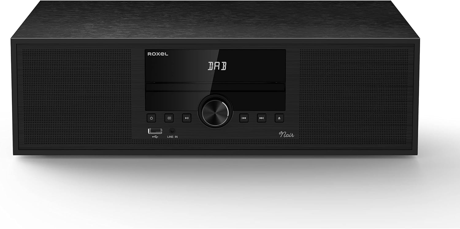 Roxel Noir All - In - One Micro Hi - Fi System and DAB Radio, Compact, CD Player with FM and DAB+ Digital Radio, Wireless BT, USB, MP3, AUX in, Stereo speakers, Remote Control Included - Amazing Gadgets Outlet