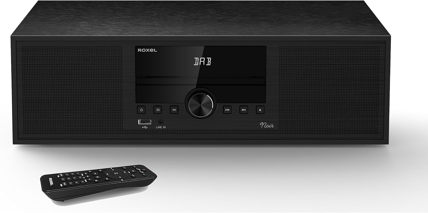 Roxel Noir All - In - One Micro Hi - Fi System and DAB Radio, Compact, CD Player with FM and DAB+ Digital Radio, Wireless BT, USB, MP3, AUX in, Stereo speakers, Remote Control Included - Amazing Gadgets Outlet