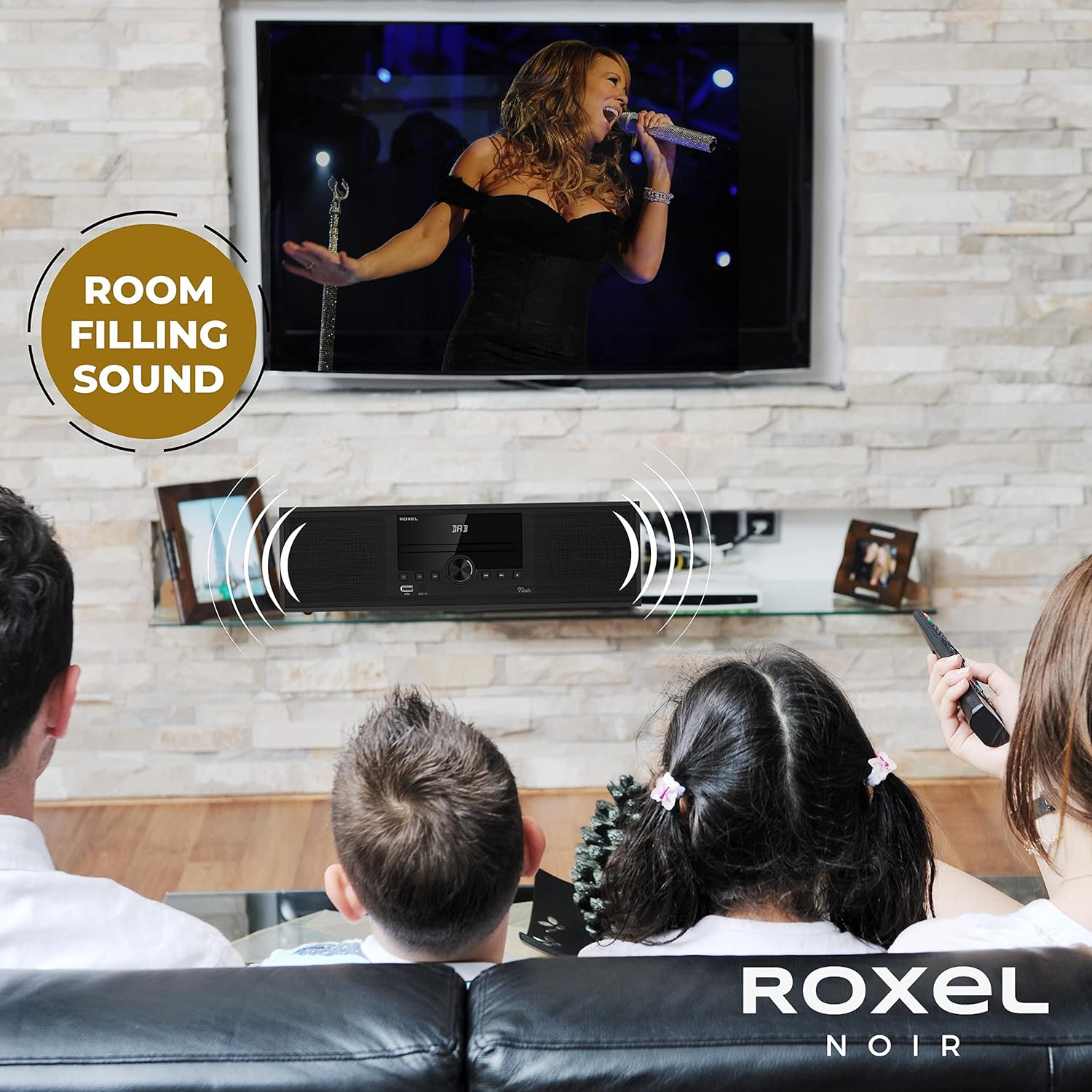 Roxel Noir All - In - One Micro Hi - Fi System and DAB Radio, Compact, CD Player with FM and DAB+ Digital Radio, Wireless BT, USB, MP3, AUX in, Stereo speakers, Remote Control Included - Amazing Gadgets Outlet