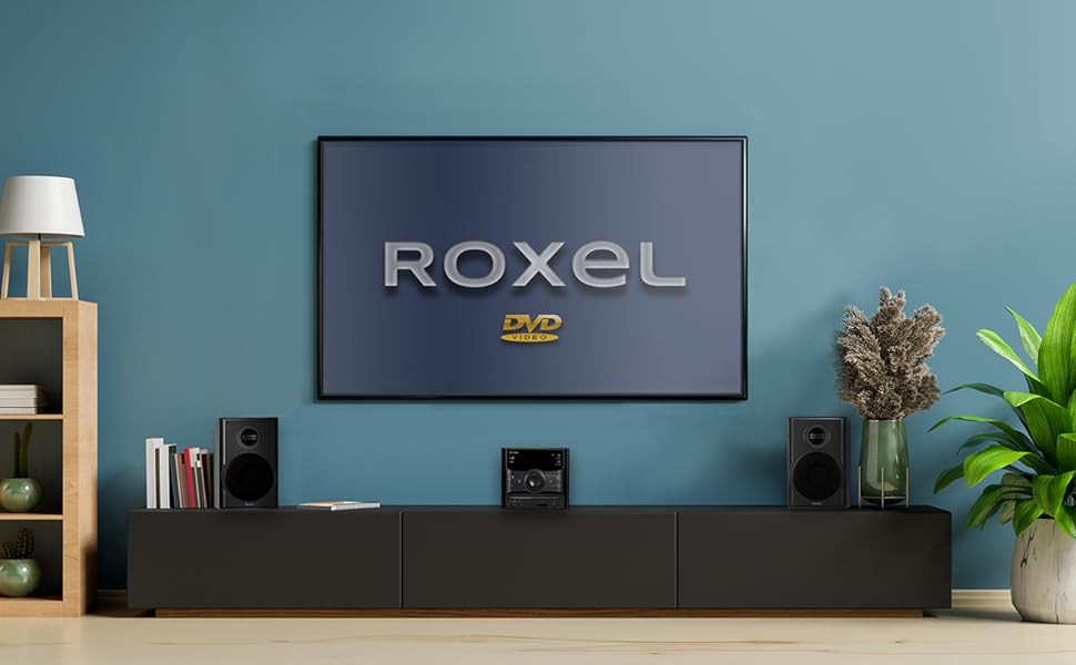 Roxel RCD - 250BT All in One Compact Micro Hifi CD Player, Mini stereo, DVD player, Karaoke function, Remote Control, Wireless Playback, FM Radio, USB MP3 Playback, 40W RMS Output - Amazing Gadgets Outlet