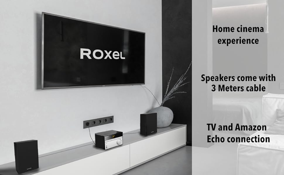 ROXEL RCD - 280 Micro Hi - Fi CD Player with DAB/DAB+ and FM Radio Compact Hi - fi System/Multi playback/BT Wireless/USB / MP3 / AUX, Amber LED display, 3 Metres long Speaker Cables, 30W RMS - Amazing Gadgets Outlet