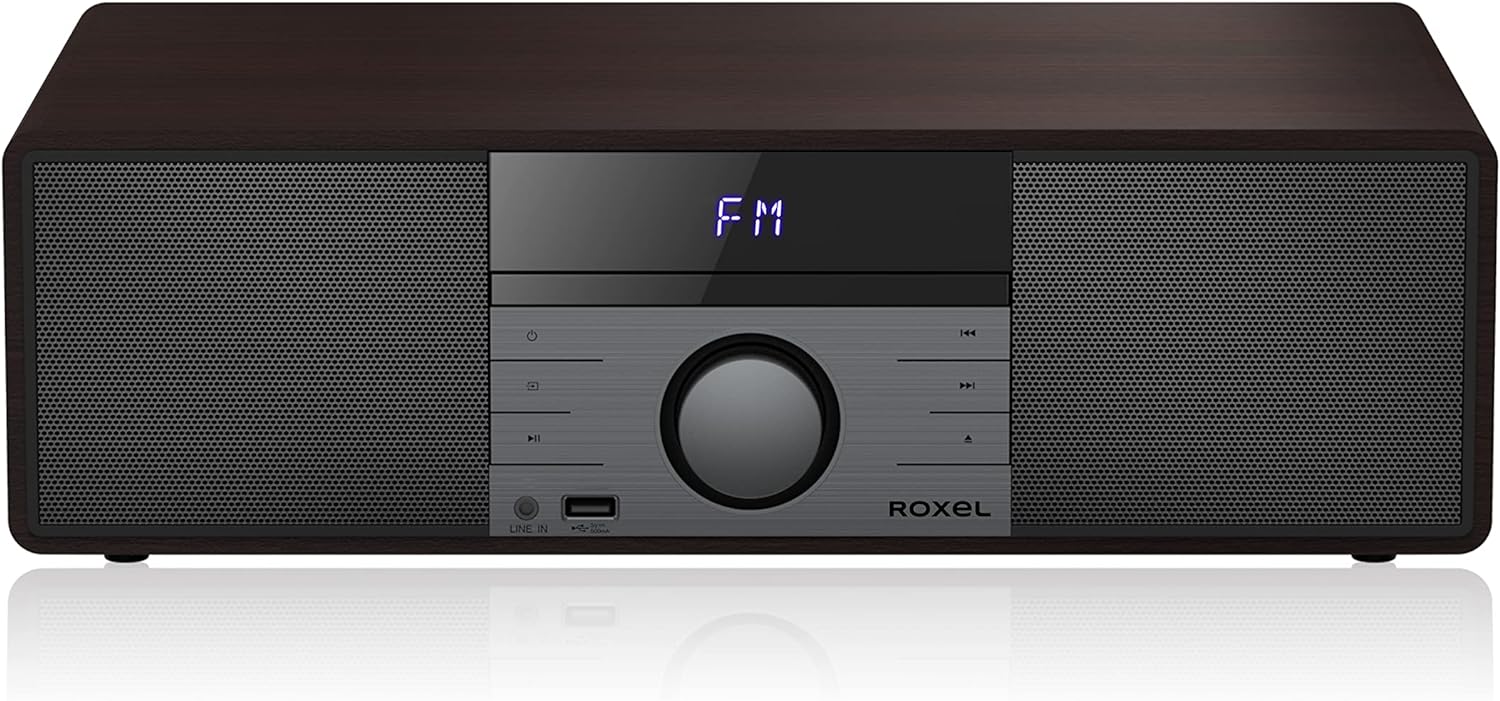 ROXEL RCD 400 All In One Compact CD Player HI - FI System DAB/DAB+ Radio, CD/MP3 Player/USB PLAYBACK with Speakers, Wireless playback, FM & Digital Radio and White Led Display & Stylish Wooden Contour - Amazing Gadgets Outlet