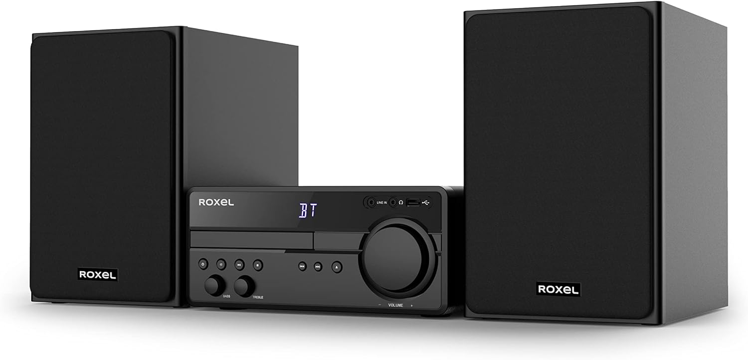 Roxel RCD - 750 Complete Hi - Fi Compact Stereo System - 100W Bookshelf Speaker System with CD Player, Wireless, DAB/DAB+ / FM, USB, AUX - IN, 3 Metre Speaker Cable, Remote Control, Crystal Clear Sound - Amazing Gadgets Outlet