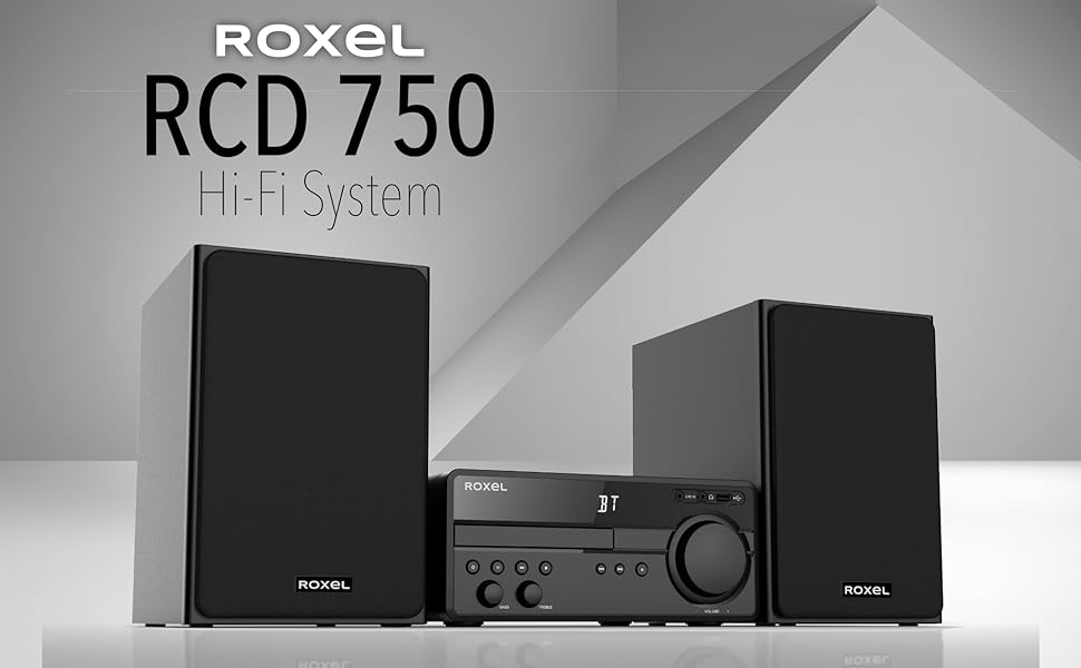 Roxel RCD - 750 Complete Hi - Fi Compact Stereo System - 100W Bookshelf Speaker System with CD Player, Wireless, DAB/DAB+ / FM, USB, AUX - IN, 3 Metre Speaker Cable, Remote Control, Crystal Clear Sound - Amazing Gadgets Outlet