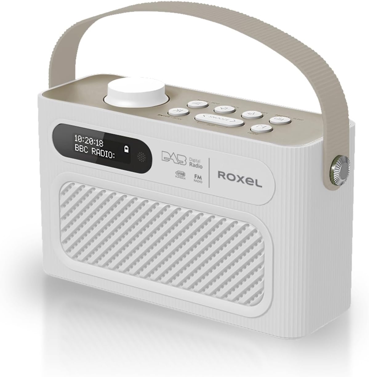 Roxel RDR - 40 Stereo DAB/DAB+ Digital and FM Radio Portable Wireless Speaker with Dual Alarm Clock Function, USB & Micro SD MP3 Playback Function, 3.5mm Headphone Output(White) - Amazing Gadgets Outlet