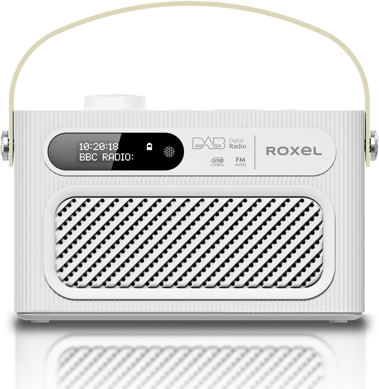 Roxel RDR - 40 Stereo DAB/DAB+ Digital and FM Radio Portable Wireless Speaker with Dual Alarm Clock Function, USB & Micro SD MP3 Playback Function, 3.5mm Headphone Output(White) - Amazing Gadgets Outlet