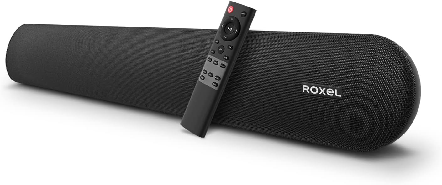 Roxel RSB380 All in One Sound Bar for TV, 2.0 Channel TV/PC Soundbar Wireless Playback 5.0, Wall Mount Brackets, Optical Cable and Remote Control Included, Multi Connection Compatible (Black) - Amazing Gadgets Outlet