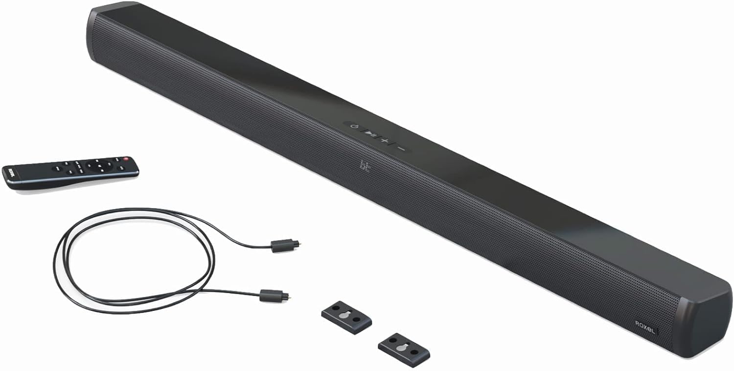 Roxel RSB500 All in One Sound Bar for TV, 2.1 Channel Soundbar with Subwoofer Built - in, Optical Cable, Wireless BT connectivity and Remote Control Included, Multi Connection Compatible - Amazing Gadgets Outlet