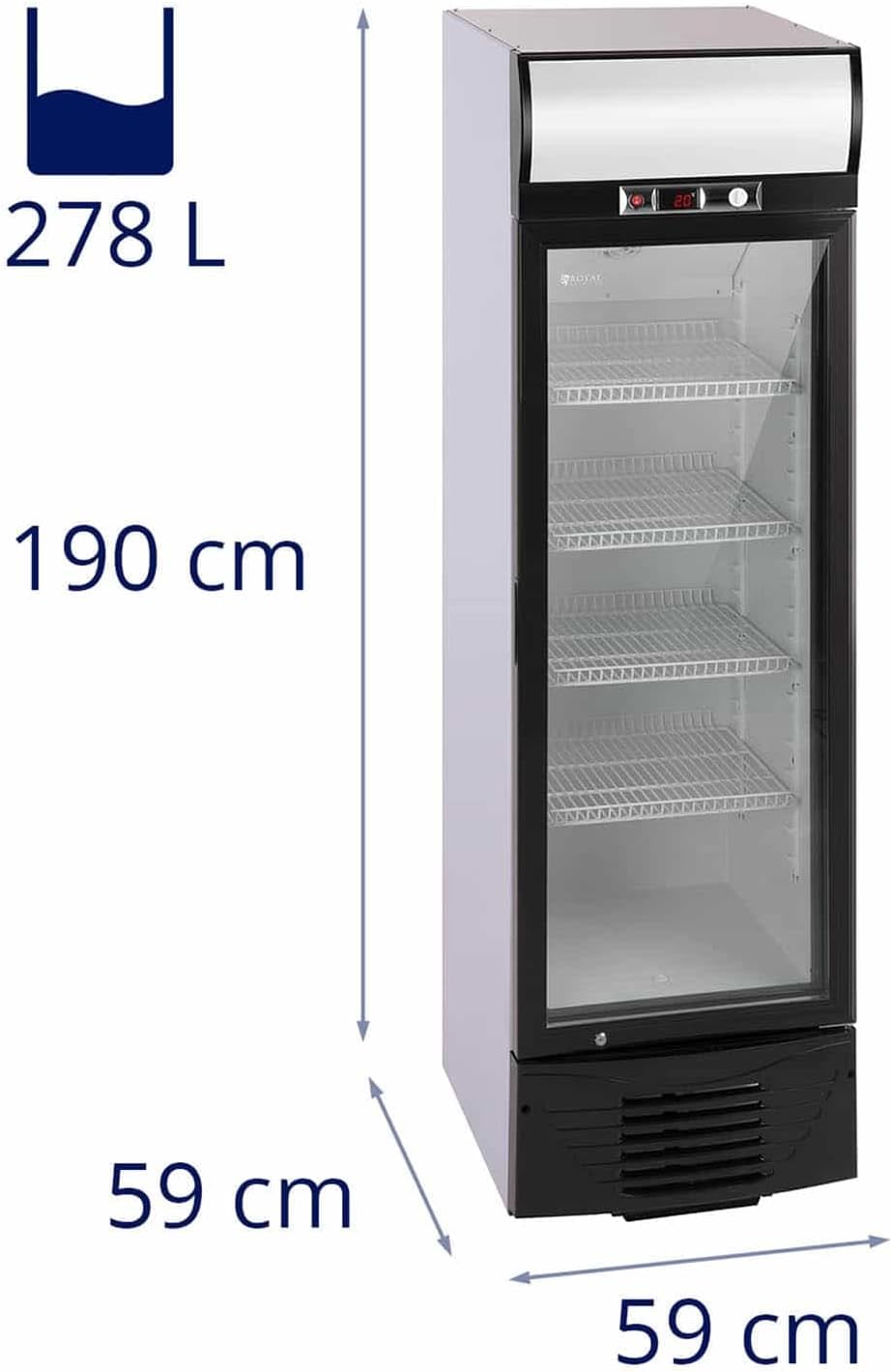 Royal Catering Drinks Fridge Beverage Bottle Cooler RCGK - W278 (278 L, 210 W, 4 shelves, Lockable glass swing door, Temperature range 2–8 °C) - Amazing Gadgets Outlet