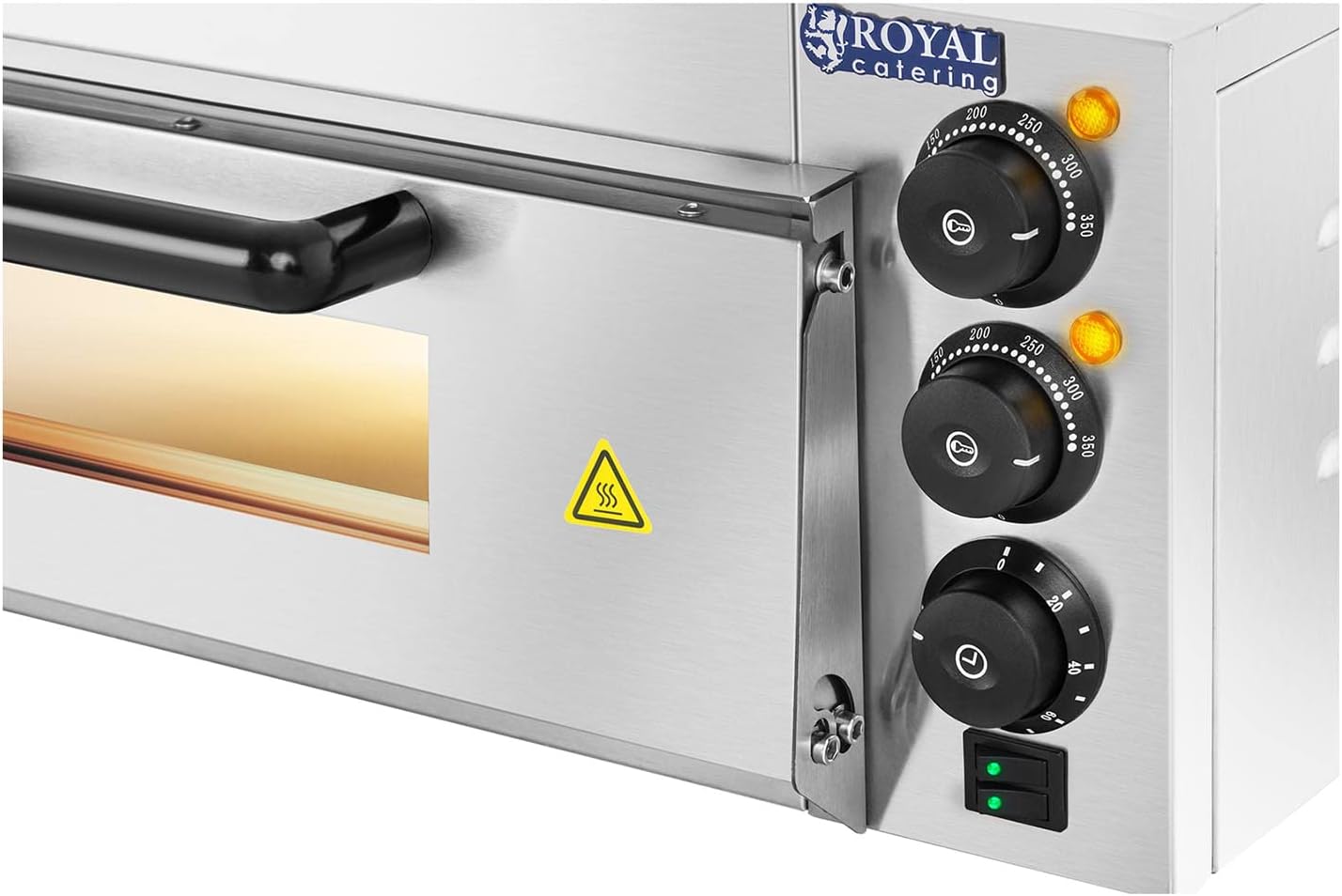 Royal Catering Electric Pizza Oven Maker RCPO - 2000 - 1PE (2000 W, 350 °C, 40 x 40 x 1.5 cm Baking Surface, Cordierite Stone Floor, Timer 120 min, Separately Adjustable Heat, Stainless Steel) - Amazing Gadgets Outlet