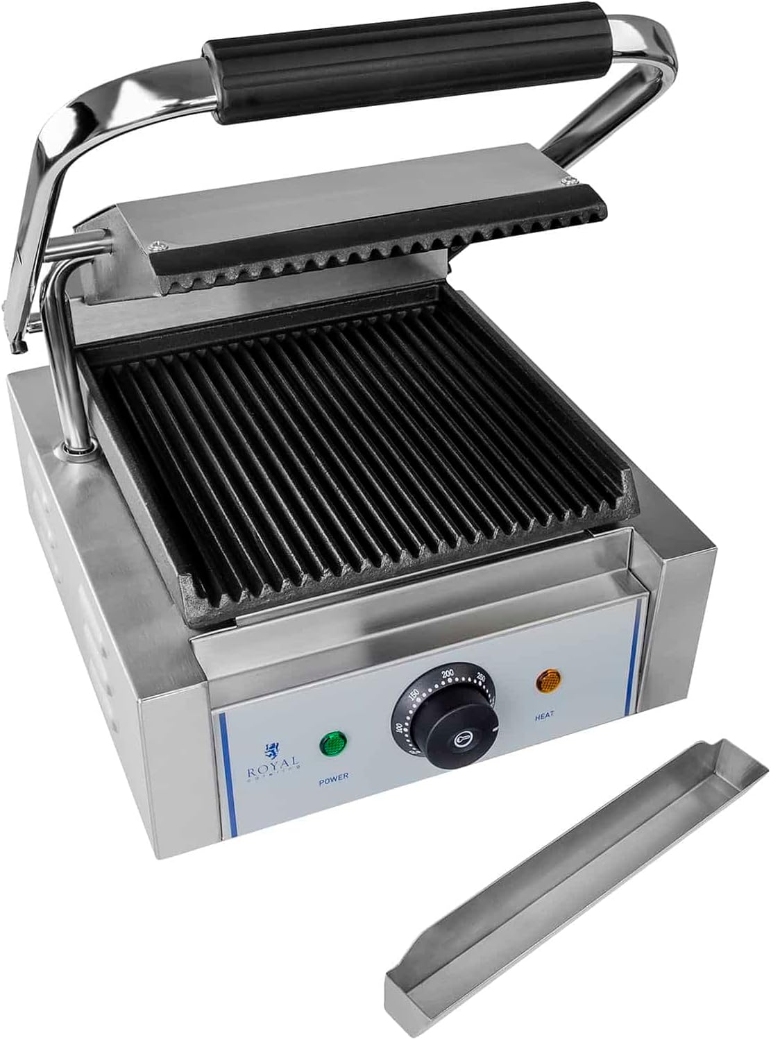 Royal Catering RCCG - 1800G Contact Grill Electric Panini Grill Sandwich Maker (1.800 W, 23 x 22 cm, 230 V, Fat Collection Tray, Stainless Steel, Cast Iron) - Amazing Gadgets Outlet