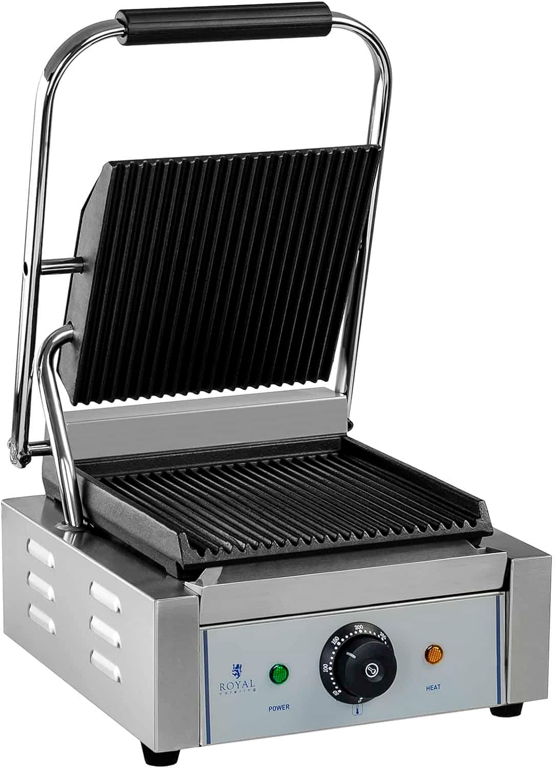 Royal Catering RCCG - 1800G Contact Grill Electric Panini Grill Sandwich Maker (1.800 W, 23 x 22 cm, 230 V, Fat Collection Tray, Stainless Steel, Cast Iron) - Amazing Gadgets Outlet