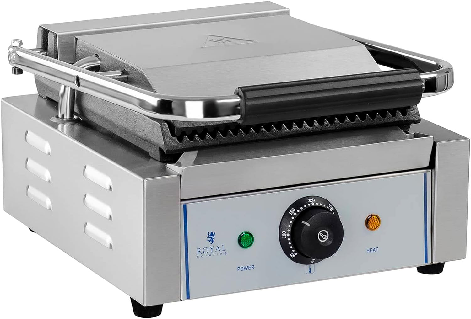 Royal Catering RCCG - 1800G Contact Grill Electric Panini Grill Sandwich Maker (1.800 W, 23 x 22 cm, 230 V, Fat Collection Tray, Stainless Steel, Cast Iron) - Amazing Gadgets Outlet