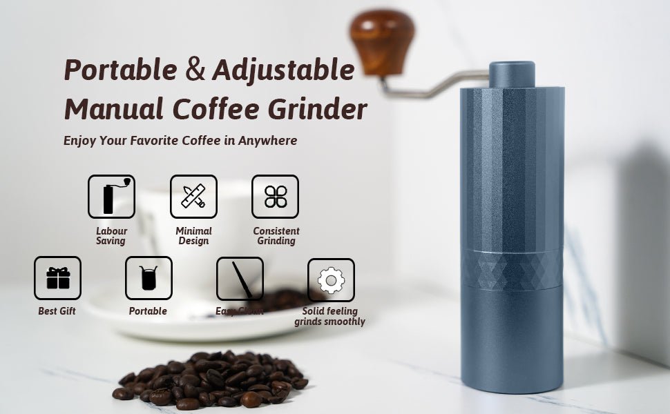 RSNMocha Manual Coffee Grinder|Portable Hand Spice & Coffee Grinder with Stainless Steel Burr for Espresso French Press|Adjustable Small Burr coffee Bean Grinders at Home,for Camping Travelling (Blue) - Amazing Gadgets Outlet