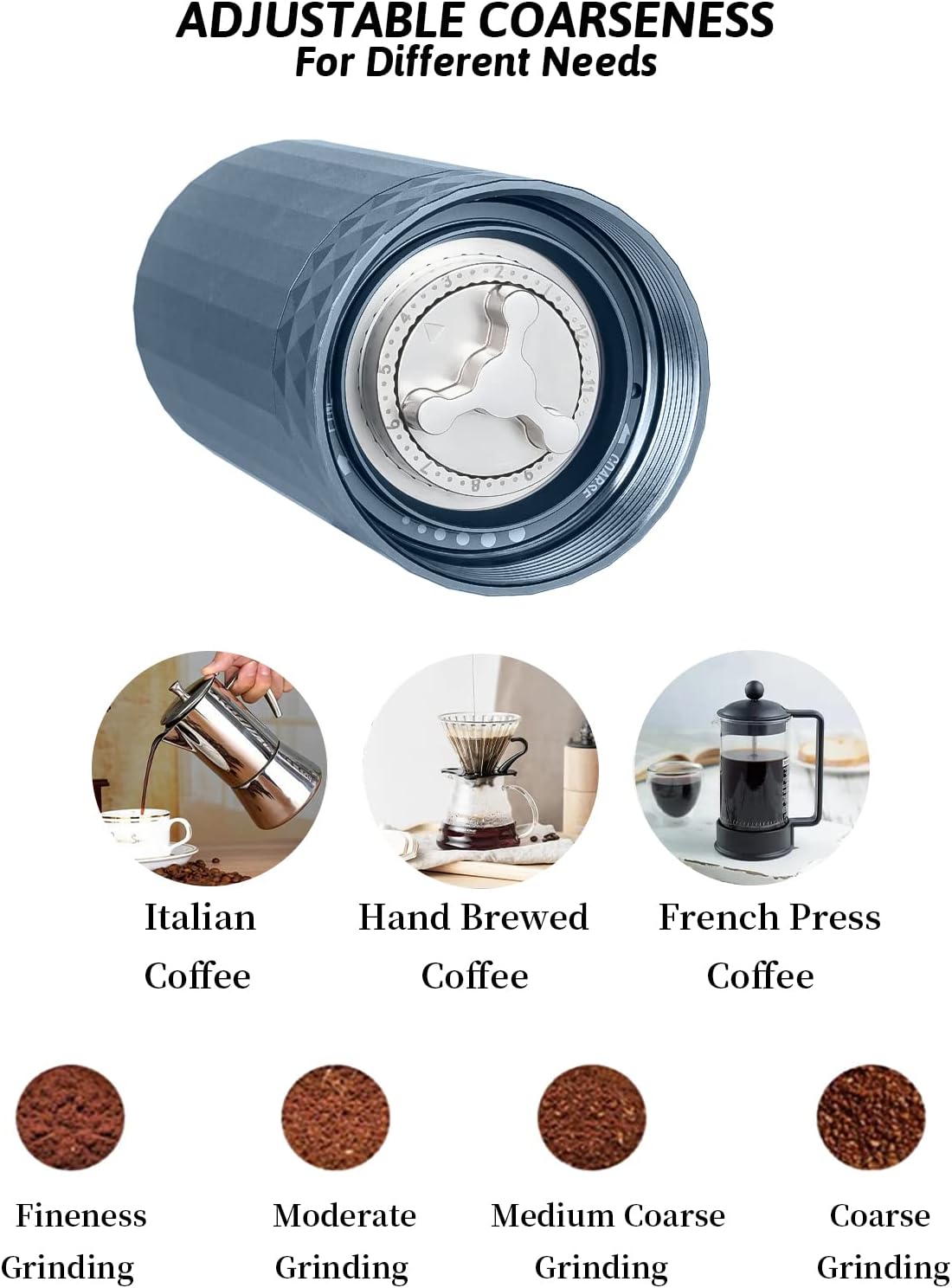 RSNMocha Manual Coffee Grinder|Portable Hand Spice & Coffee Grinder with Stainless Steel Burr for Espresso French Press|Adjustable Small Burr coffee Bean Grinders at Home,for Camping Travelling (Blue) - Amazing Gadgets Outlet