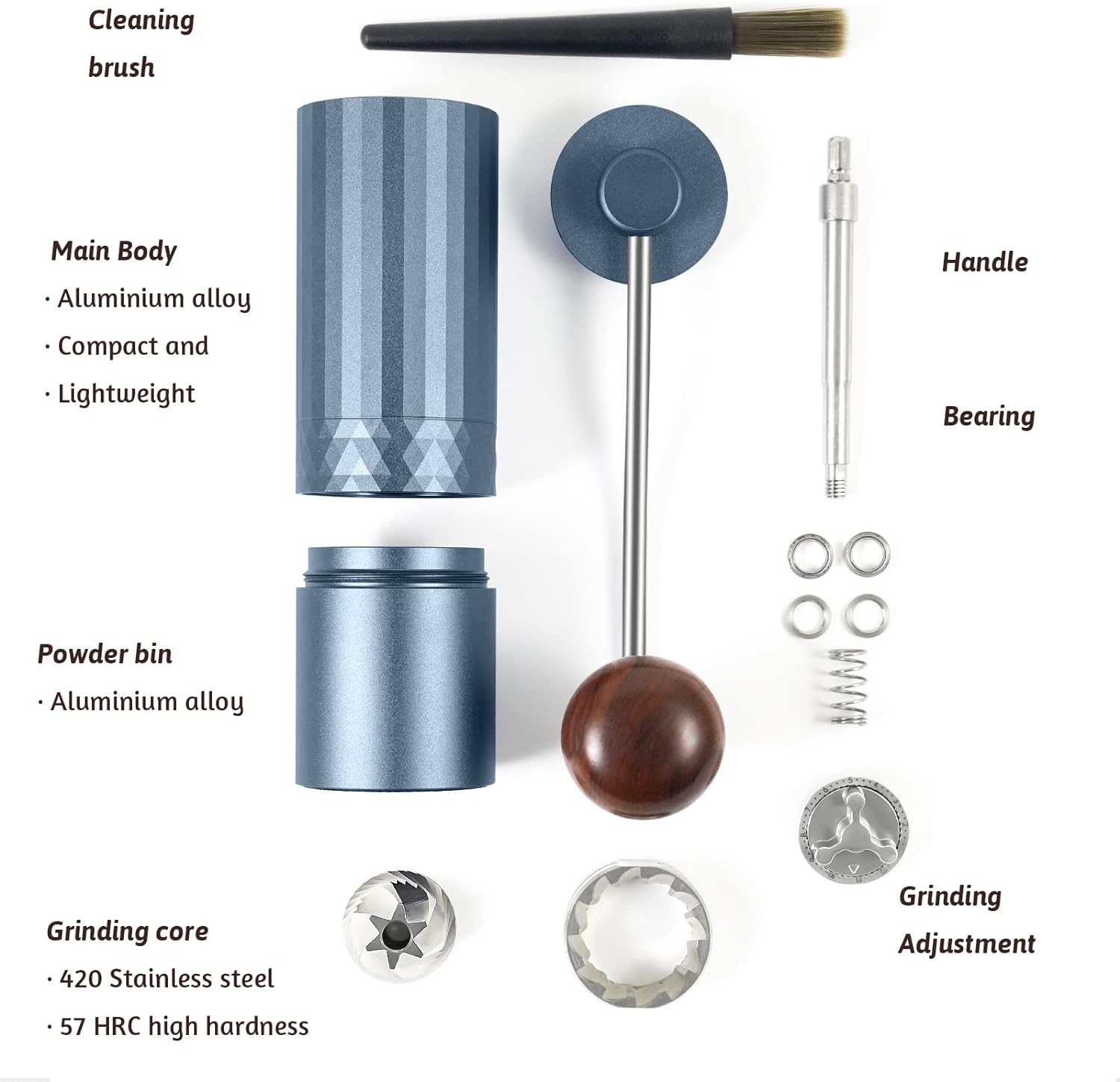 RSNMocha Manual Coffee Grinder|Portable Hand Spice & Coffee Grinder with Stainless Steel Burr for Espresso French Press|Adjustable Small Burr coffee Bean Grinders at Home,for Camping Travelling (Blue) - Amazing Gadgets Outlet