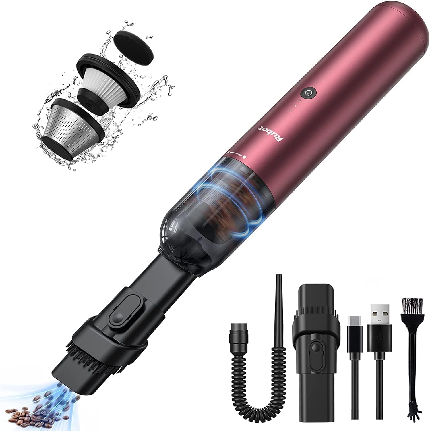 RUBOT Handheld Vacuum, Car Vacuum Cleaner Cordless 16000Pa Powerful Suction Portable Mini Vacuum Cleaner with HEPA Multiple Filtration Rechargeable USB for Home/Car/Pet Hai - P12 Red - Amazing Gadgets Outlet