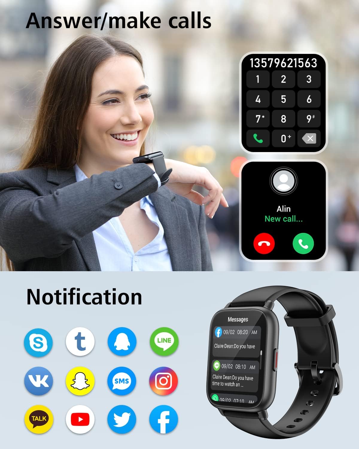 RUIMEN Smart Watch Answer Dial Call,Smart Watches for Women Men HD Touch Screen Fitness watch with SpO2 - Monitor Heart Rate Sleep Monitor Pedometer Watch Multi Sports Mode for Android iOS - Amazing Gadgets Outlet