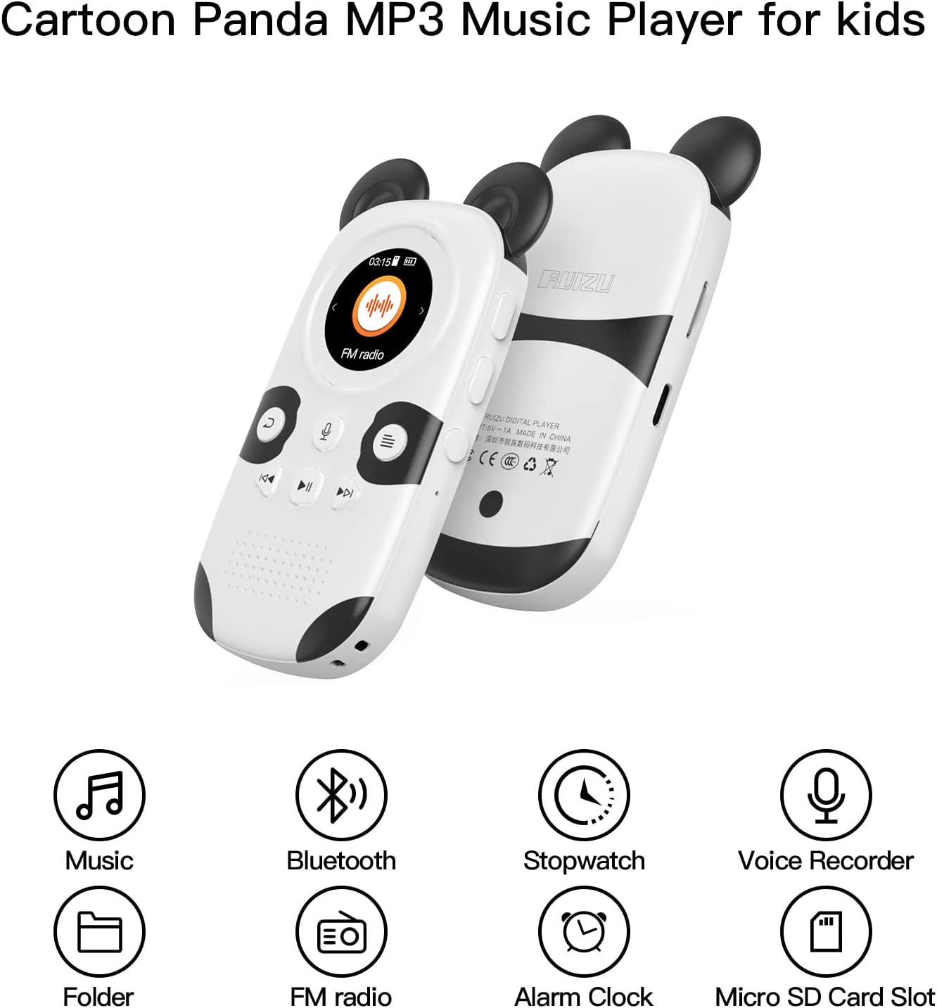 RUIZU 16GB MP3 Player for Kids, Cute Panda Portable Music Player MP3, Child MP3 Player with Bluetooth 5.0, Speaker, FM Radio, Voice Recorder, Alarm Clock, Stopwatch, Pedometer, Support up to 128GB - Amazing Gadgets Outlet