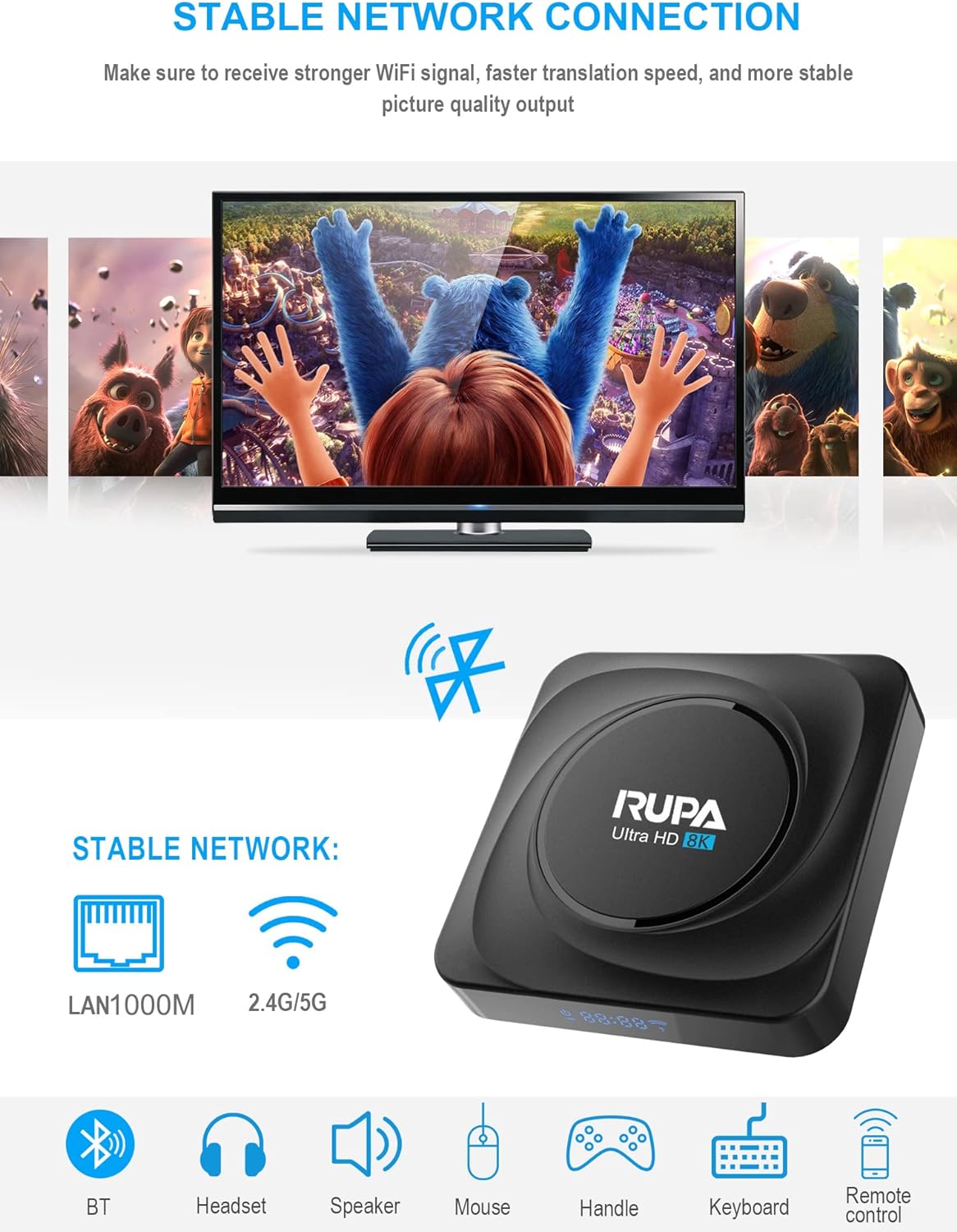 RUPA Android TV Box, Smart TV Box Android 11.0 4GB RAM 32GB ROM RK3566 Quad Core Cortex - A53 CPU Support 2.4G/5G WiFi BT 4.0 USB 3.0 1000M Ethernet 3D 8K 6K 4K HD Media Box - Amazing Gadgets Outlet