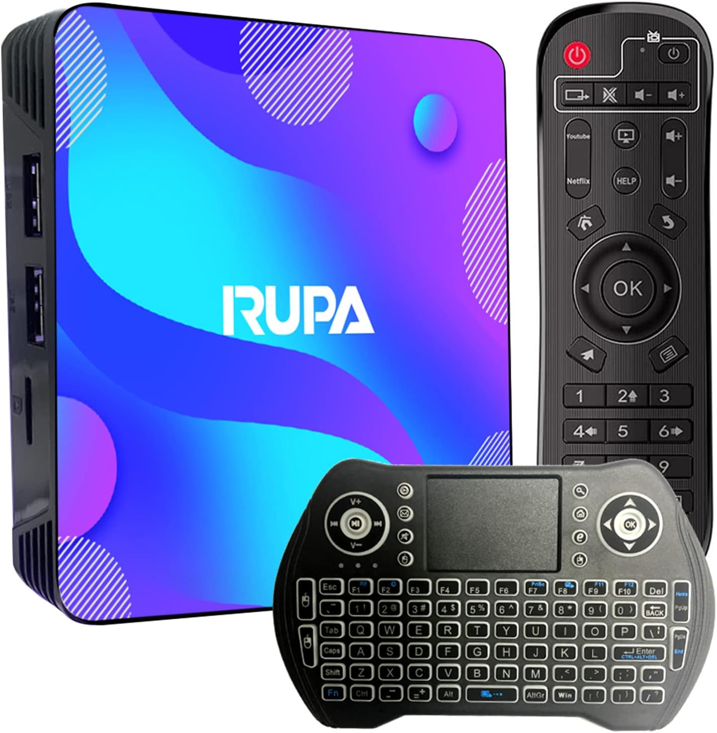 RUPA Android TV Box11.0, Smart TV Box 4GB RAM 64GB ROM RK3318 Quad - Core Cortex - A53 CPU Support 2.4G/5.8G WiFi BT 4.0 USB 3.0 10/100M LAN 3D 4K HD Media Box with Keyboard - Amazing Gadgets Outlet