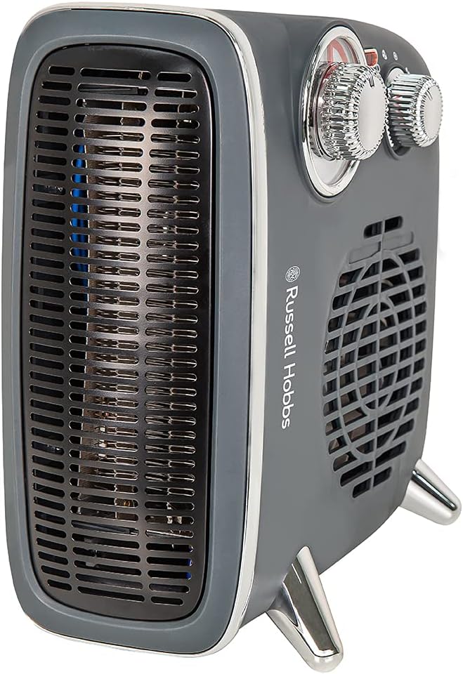 Russell Hobbs 1800W/1.8KW Electric Heater, Retro Horizontal/Vertical Fan Heater in Grey with Adjustable Thermostat, 2 Heat Settings, 20m² Room Size, Dial Control, RHRETHFH1001G with 2 Year Guarantee - Amazing Gadgets Outlet