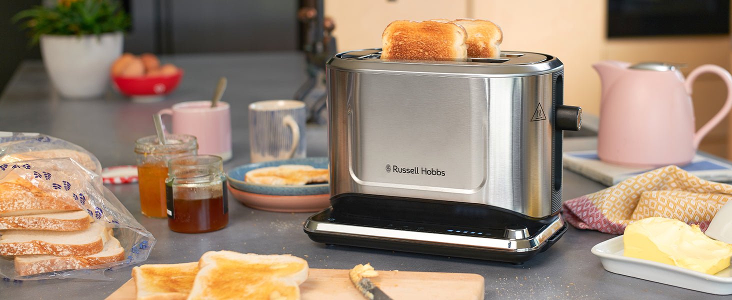 Russell Hobbs 2 Slice Attentiv Toaster with Colour Sense Technology; Adapts toasting time to bread type (Favourite settings memorised, Touch screen control, Lift & look, 1640W, Stainless Steel) 26210 - Amazing Gadgets Outlet