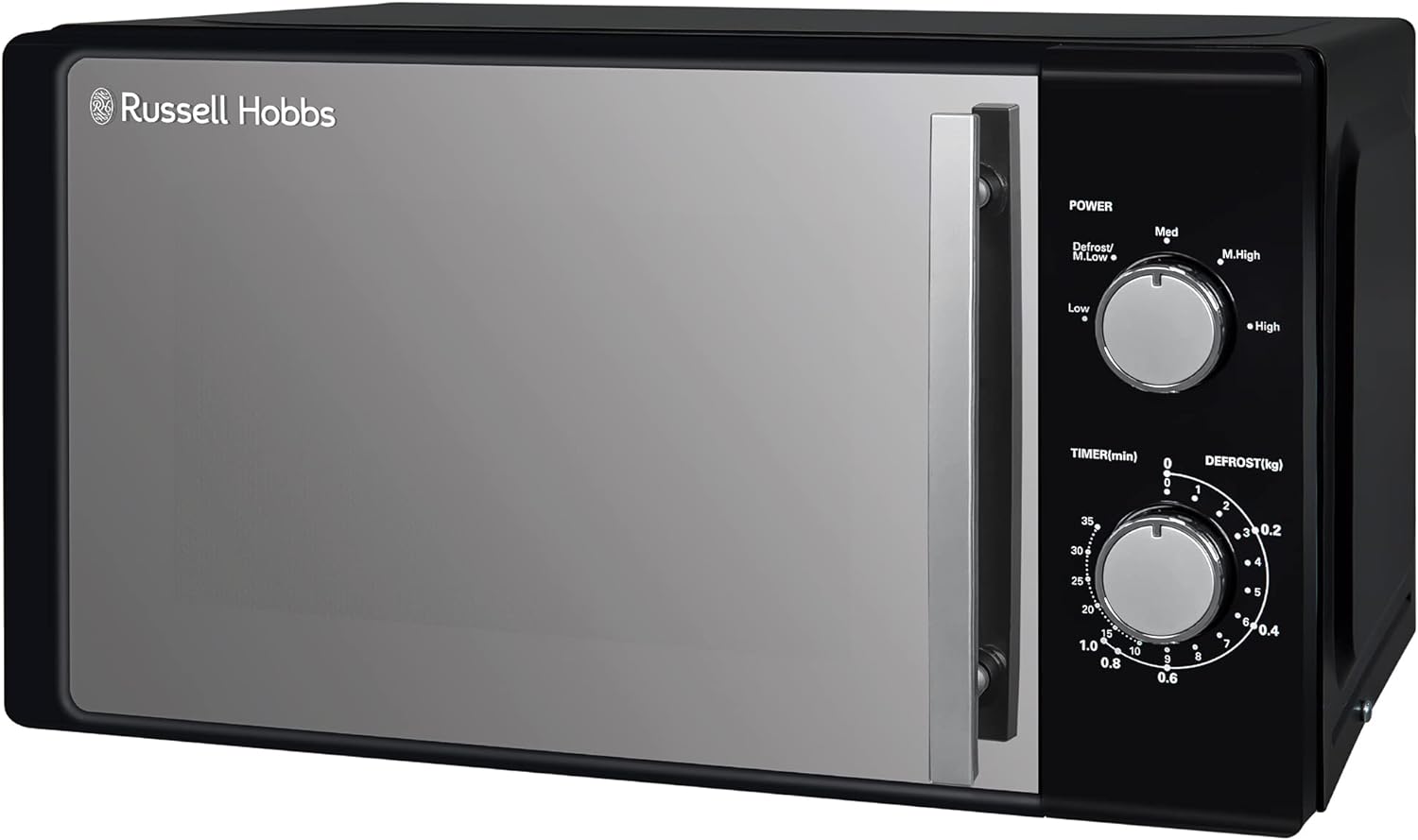 Russell Hobbs 20 Litre 800W Black Solo Manual Microwave, 5 Power Levels, Integrated Timer and Defrost Function, Easy Clean RHM2027B - Amazing Gadgets Outlet