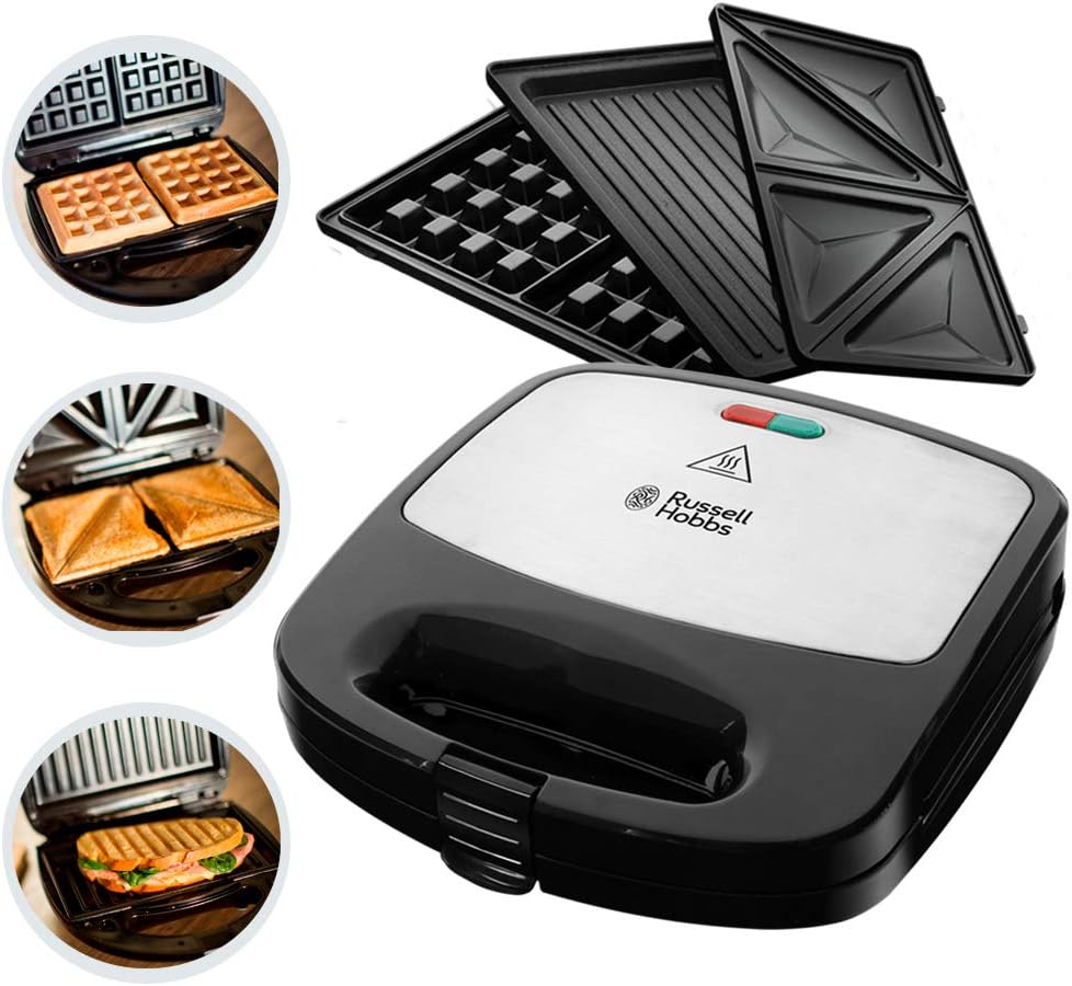 Russell Hobbs 24540 56/RH – 3 in 1 Sandwich Maker, 760 W, Removable Plates - Amazing Gadgets Outlet