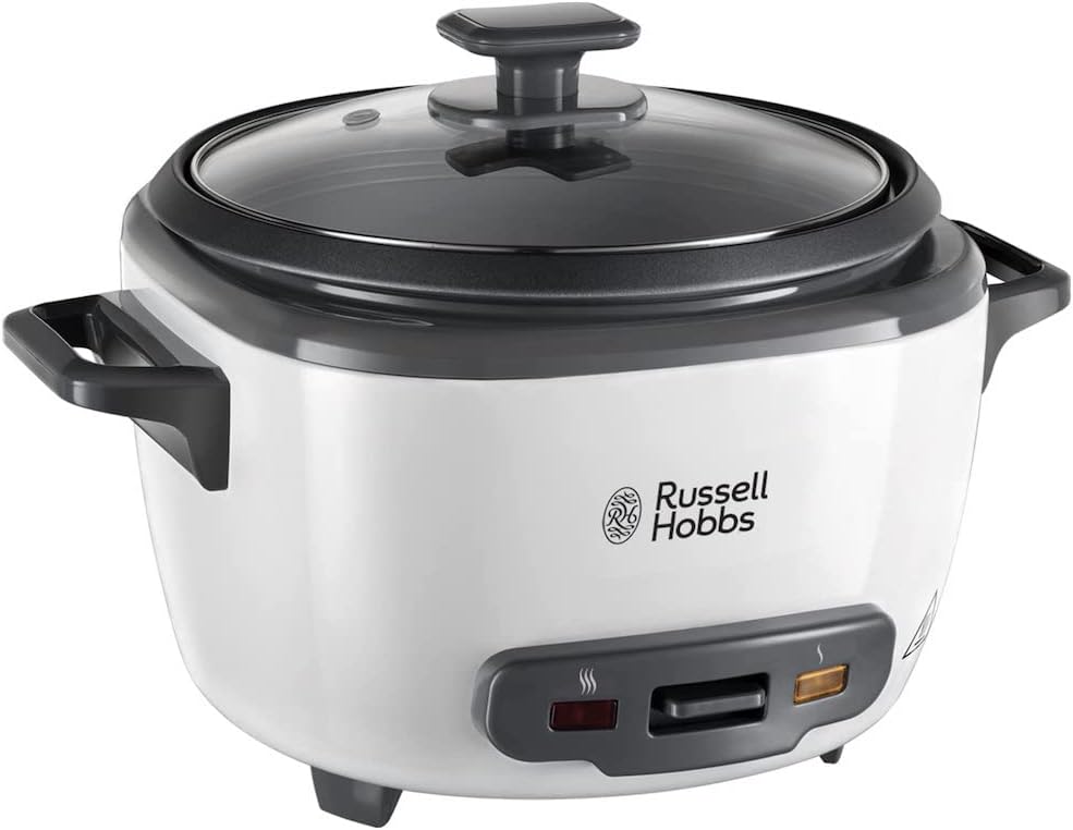 Russell Hobbs 27040 Large Rice Cooker - Up to 14 Servings with Steamer Basket, Measuring Cup and Spoon Included, Dishwasher Safe Parts, 500 W, White - Amazing Gadgets Outlet