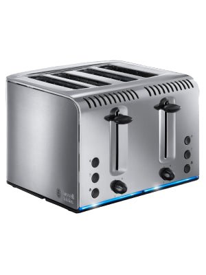 Russell Hobbs 4 Slice Buckingham Toaster with Fast toast technology - (Blue light strip indicates toasting, Independent & Extra wide slots, 2400W, Polished & Brushed Stainless Steel) 20750 - Amazing Gadgets Outlet