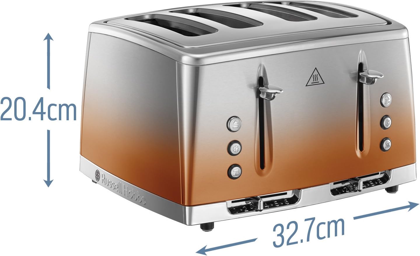 Russell Hobbs 4 Slice Eclipse Toaster with faster toasting technology (Independent slots, Lift & look, 6 Browning levels, Frozen/Cancel/Reheat with indicator lights, 850W, Copper Sunset) 25143 - Amazing Gadgets Outlet