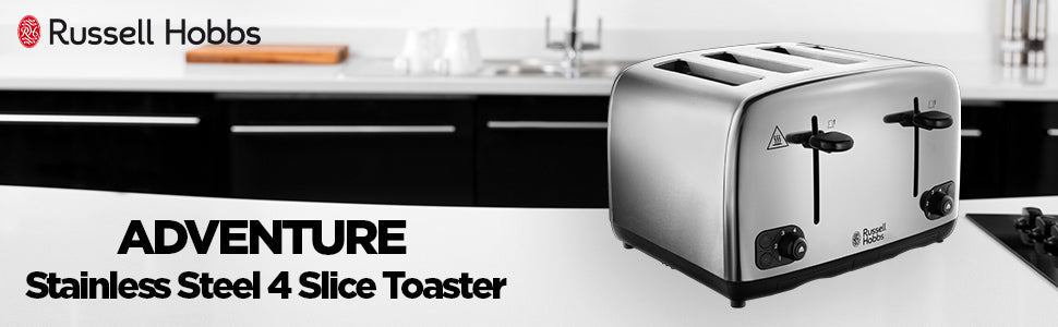 Russell Hobbs 4 Slice Toaster with Perfect Toast Technology for improved evenness (Wide slots, Lift & look feature, 6 Browning levels, Frozen & Cancel function, 1700W, Brushed & Stainless Steel) 24090 - Amazing Gadgets Outlet