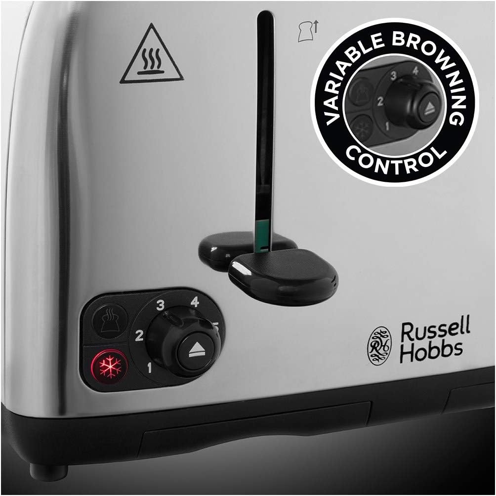 Russell Hobbs 4 Slice Toaster with Perfect Toast Technology for improved evenness (Wide slots, Lift & look feature, 6 Browning levels, Frozen & Cancel function, 1700W, Brushed & Stainless Steel) 24090 - Amazing Gadgets Outlet