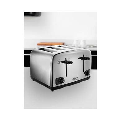 Russell Hobbs 4 Slice Toaster with Perfect Toast Technology for improved evenness (Wide slots, Lift & look feature, 6 Browning levels, Frozen & Cancel function, 1700W, Brushed & Stainless Steel) 24090 - Amazing Gadgets Outlet