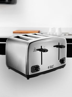 Russell Hobbs 4 Slice Toaster with Perfect Toast Technology for improved evenness (Wide slots, Lift & look feature, 6 Browning levels, Frozen & Cancel function, 1700W, Brushed & Stainless Steel) 24090 - Amazing Gadgets Outlet