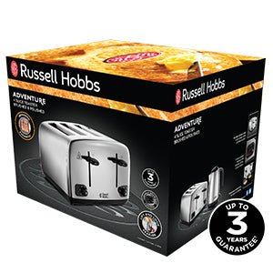 Russell Hobbs 4 Slice Toaster with Perfect Toast Technology for improved evenness (Wide slots, Lift & look feature, 6 Browning levels, Frozen & Cancel function, 1700W, Brushed & Stainless Steel) 24090 - Amazing Gadgets Outlet