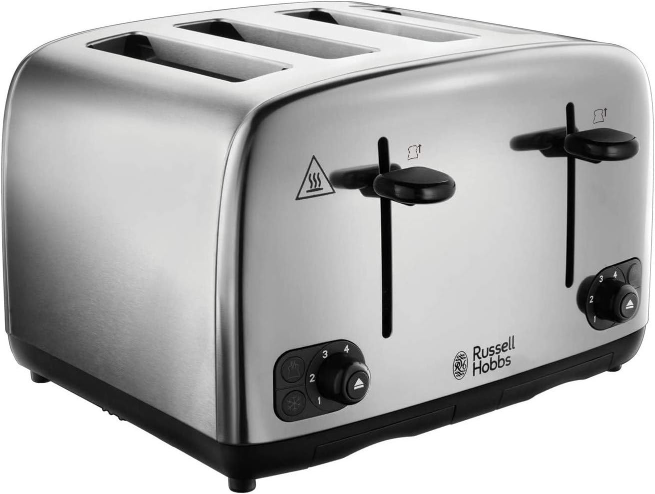 Russell Hobbs 4 Slice Toaster with Perfect Toast Technology for improved evenness (Wide slots, Lift & look feature, 6 Browning levels, Frozen & Cancel function, 1700W, Brushed & Stainless Steel) 24090 - Amazing Gadgets Outlet