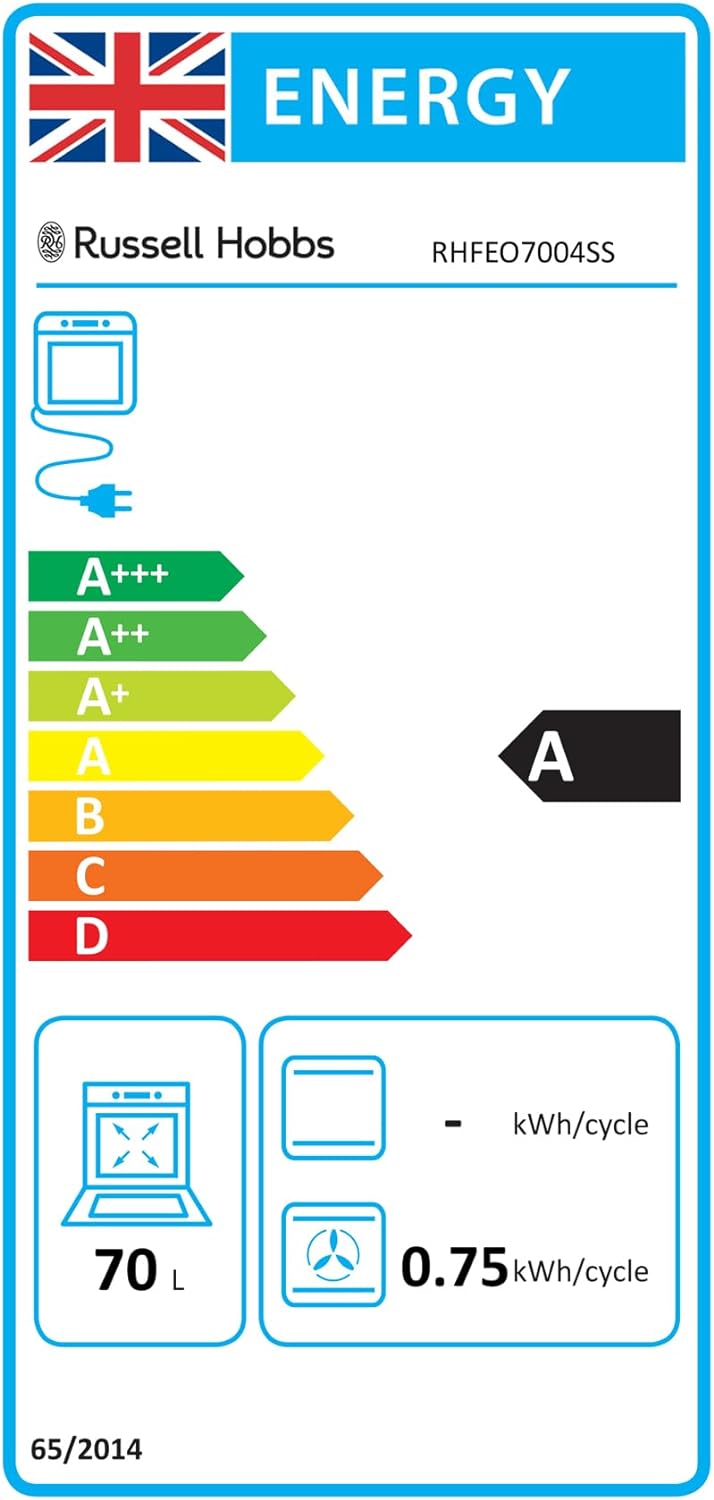 Russell Hobbs 70L, 60cm Wide, Single Electric Built - in Fan Oven and Grill in Stainless Steel, 5 Oven Functions, RHFEO7004SS - Amazing Gadgets Outlet