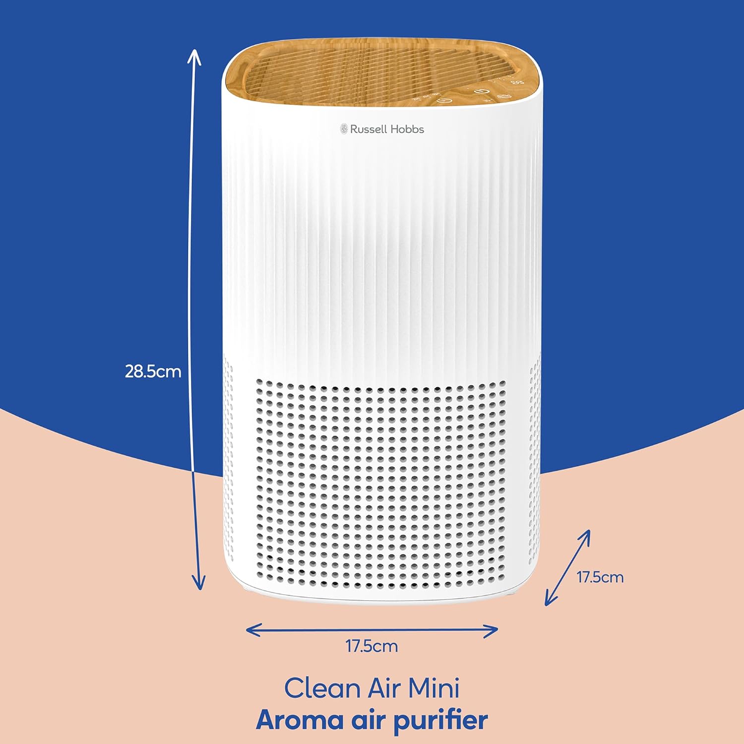 Russell Hobbs Air Purifier for Bedroom Home 100m ³/h CADR, 99.95% Carbon Filter Captures Bacteria, Allergies Odour, Dust, LED Display, Clean Air Mini Aroma White Scandi Wood Effect RHAP1032WDW - Amazing Gadgets Outlet
