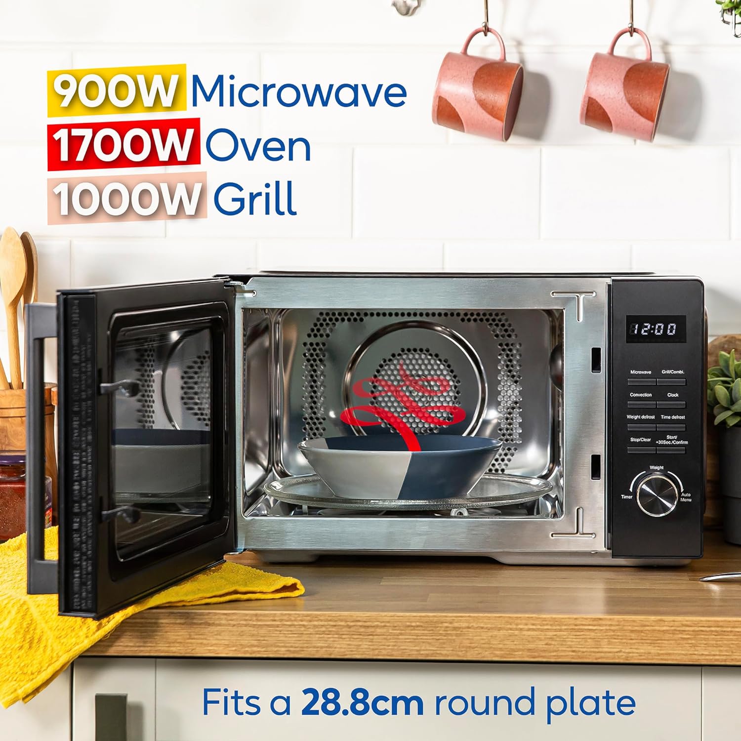 Russell Hobbs Black Microwave 23 Litre 900W Microwave, 3 - in - 1 1000W Grill and 1700W Oven, 5 Power Levels, 10 Autocook Settings including Defrost, RHM2366B - Amazing Gadgets Outlet